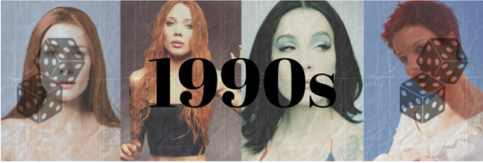 Fiona Apple, Pj Harvey, Tori Amos, and Dolores O’riordan (the cranberries) porfile images in a row with the text 1900s overlayed on top of them